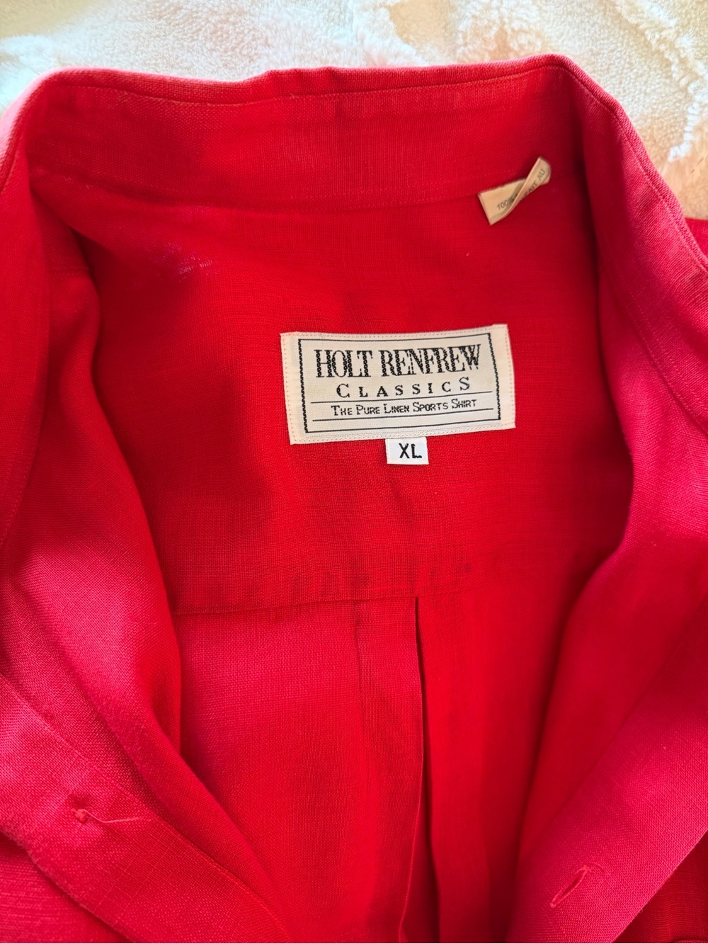 Holt Renfrew Classics Men’s Red Linen Button-Down Shirt - XL